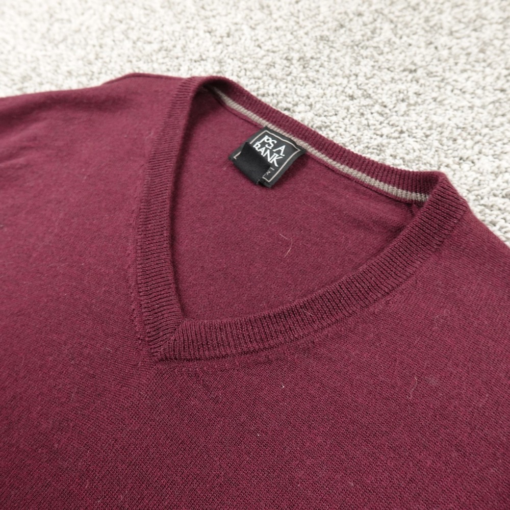 Jos A Bank‎ Sweater Mens 2XL Red Merino Wool V Neck Traveler Pullover Knit Soft